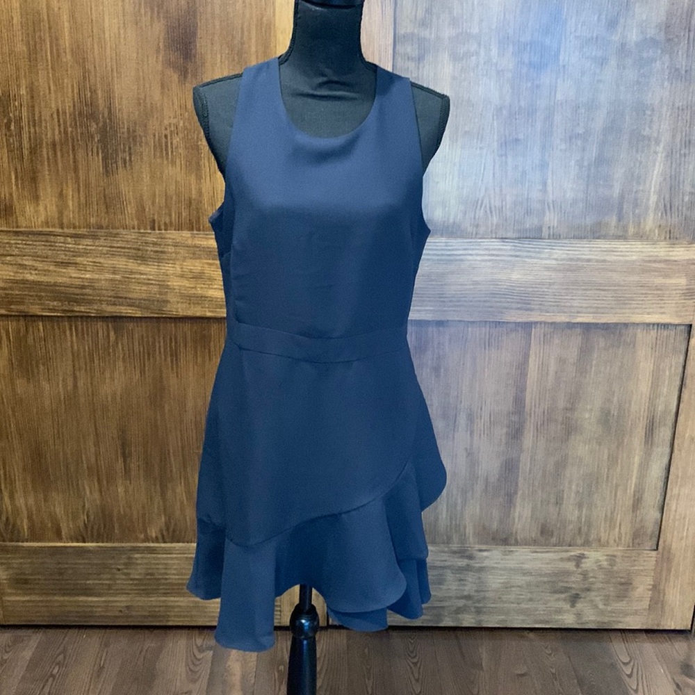 NWT Banana Republic fit and flare navy blue dress with ruffle drape hem